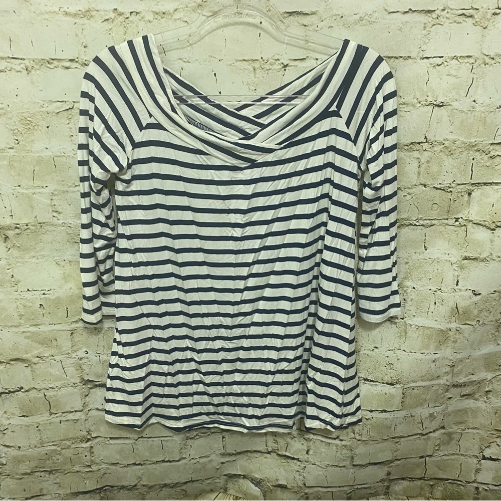 NWT MTS Blue White Striped 3/4 Sleeve Soft Flowy Top